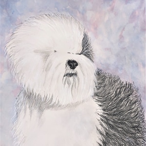 OLD ENGLISH SHEEPDOG Art, Original Watercolor Painting -or- Giclée Art Print, Gift for Sheepdog Lover