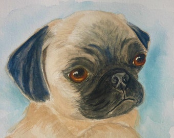 PUG PUPPY ART, Original  Watercolor-or- Giclee Print,  Puppy, Giclee Print, Pet Parent Gift, Gift for Pug Lover