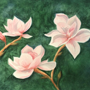 PINK MAGNOLIA WATERCOLOR, Original -or- Giclee Print, Floral Art. Pink Flower Art