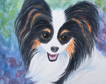 PAPILLON ART, Original Watercolor Painting -or- Giclee Print, Butterfly dog, Gift for Papillon Lover