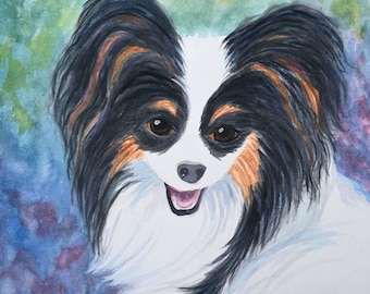パピヨンの肖像画 LA シェパードの絵画 8x8 犬のアートのキャンバス