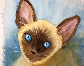 SIAMESE CAT Art Print from Original Watercolor Painting, Kitten Giclee Print, Gift for Siamese Lover