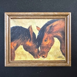 MODERN DOLLHOUSE Art,  Bay Horses, 1:12 Scale,  Framed Dollhouse Picture, Horse Lover Dollhouse Art.