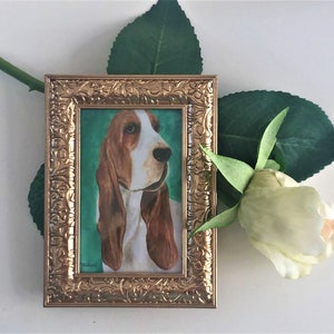 BASSET HOUND Framed Miniature Watercolor Art Print, Mini Art, Small Art, Tiny Art, Dog Art, Gift for Basset Lover