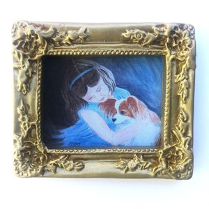 MODERN DOLLHOUSE ART 1:12 Scale,  &quot;Puppy Love&quot; Framed Dollhouse Picture, Dollhouse Framed Watercolor Art Print