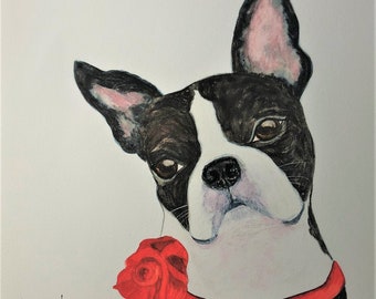 BOSTON TERRIER ART, Giclee Print from Original Watercolor Painting, Gift for Boston Lover