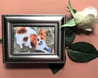 PAPILLON Framed Miniature Art Print, Tiny Art, Miniature Painting,  Papillon Lover Gift,  Miniature Collector