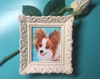 PAPILLON Framed Miniature Art Print, Tiny Art, Miniature Painting,  Gift for Papillon Lover, Miniature Collector