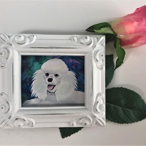 WHITE POODLE Framed Miniature Art Print, Tiny Art, Miniature Painting,  Poodle Lover Gift,  Miniature Collector Gift