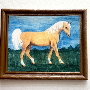 HORSE DOLLHOUSE ART, Palomino Horse, 1:12 Scale,  Framed Dollhouse Picture, for horse lover&#39;s dollhouse