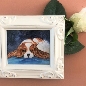 CAVALIER KING CHARLES Spaniel, Impression dart miniature encadrée, Art minuscule, Peinture miniature, Cadeau pour amoureux de Cavalier, Collectionneur miniature image 1