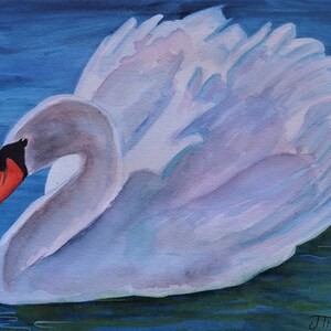 SWAN ART PRINT 2 &quot;Tranquility on the Lake&quot; de Original Watercolor, Giclee Print