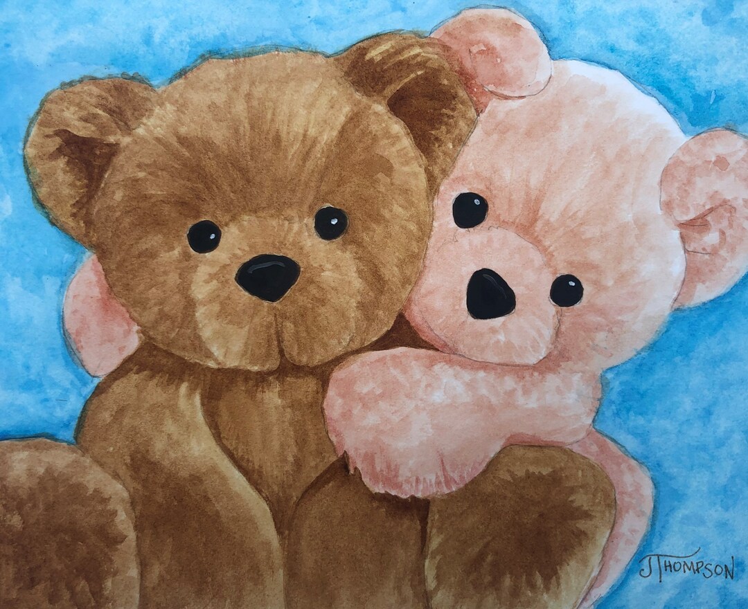 TEDDY BEAR BUDDIES Original Watercolor Painting, Nursery Art, Child's
