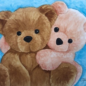 TEDDY BEAR BUDDIES  Original  Watercolor Painting, Nursery Art, Child&#39;s Room Art, Baby Shower Gift