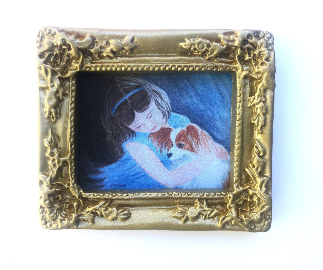 MODERN DOLLHOUSE ART 112 Scale, puppy Love Framed Dollhouse Picture