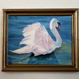 MODERN DOLLHOUSE ART, Swan 1:12 Scale,  Framed Modern Dollhouse Picture