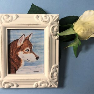 SIBERIAN HUSKY Framed Miniature Art Print, Tiny Art, Small Art, Mini Art, Gift for Siberian Husky Lover, Miniature Collector