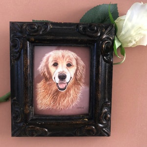 GOLDEN RETRIEVER Framed Miniature Art Print, Tiny Art, Gift for Golden Retriever Lover, Miniature Collector