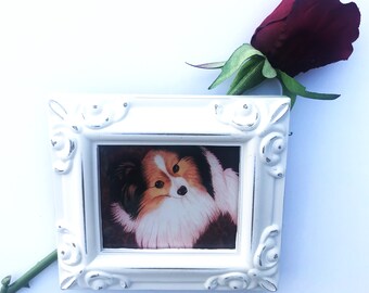 PAPILLON  FRAMED MINIATURE Giclee Art Print,  Miniature Colored Pencil Art,  Papillon Lover Gift, Miniature Collector