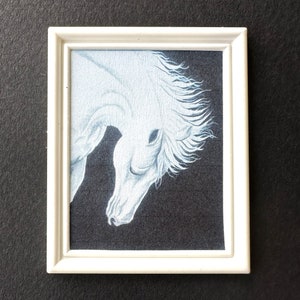 MODERN DOLLHOUSE ART, White Horse, 1:12 Scale,  Framed Modern Dollhouse Picture