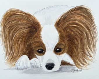 パピヨンの肖像画 LA シェパードの絵画 8x8 犬のアートのキャンバス