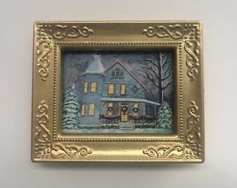 DOLLHOUSE ART 1:12 Scale,  "Ready for Christmas" Framed Dollhouse Picture, Dollhouse Framed Watercolor Art Print