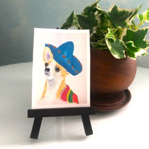 ACEO LIMITED EDITION Impressão em miniatura de aquarela original, cartão colecionável de arte "Chihuahua & Sombrero" 3,5" x 2,5", arte colecionável em miniatura