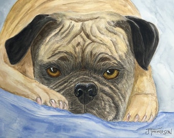 PUGNACIOUS PUG ART, Pintura original en acuarela, -o- Giclee Print, Pug Art, Regalo para pug lover