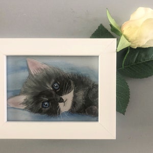GREY KITTY Framed Miniature Art Print, Tiny Art, Miniature Painting,  Gift for Cat Lover, Miniature Collector