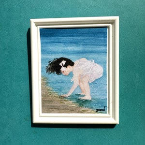 MODERN DOLLHOUSE ART, &quot;Searching for Shells&quot; Framed Dollhouse Art 1:12 Scale