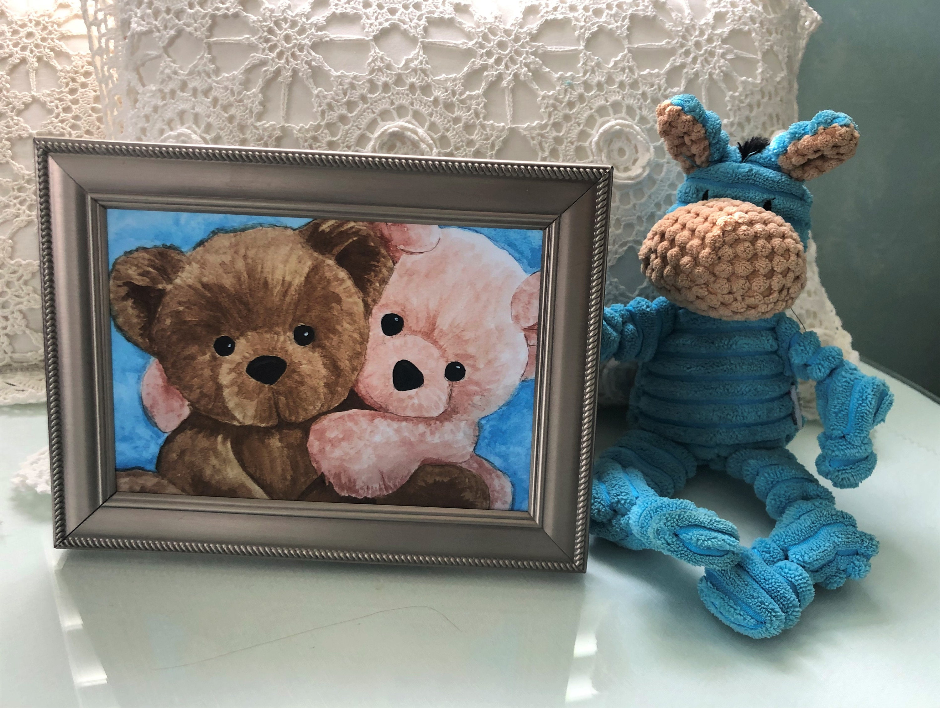  Stuffed Teddy Bear No. 2 Nursery Kids Art Print of Watercolor  Painting : Handmade Products