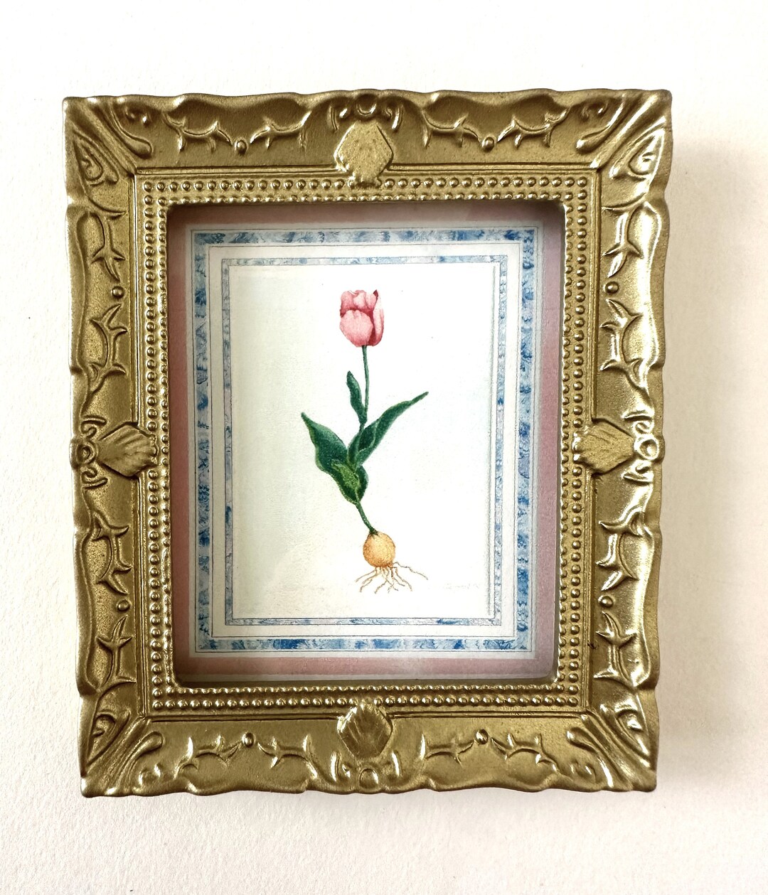 Miniature Botanical Orchid Painting Set - 3 Gold Frame Pictures For Dollhouse Decor (1:12 Scale) - View #3