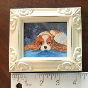 CAVALIER KING CHARLES Spaniel, Impression dart miniature encadrée, Art minuscule, Peinture miniature, Cadeau pour amoureux de Cavalier, Collectionneur miniature image 5