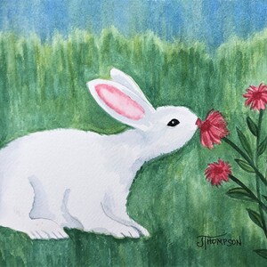 CUTE BUNNY RABBIT Original  Watercolor Painting -Or- Giclee Print, Rabbit, Bunny, Nursery Child&#39;s Room Art