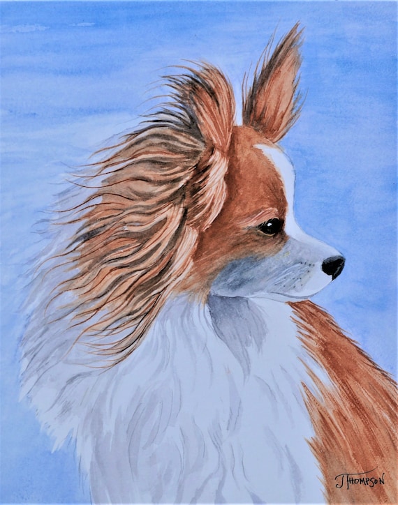 PAPILLON ART PRINT, Giclee Art Print, from Original Watercolor Painting, Gift for Papillon Lover