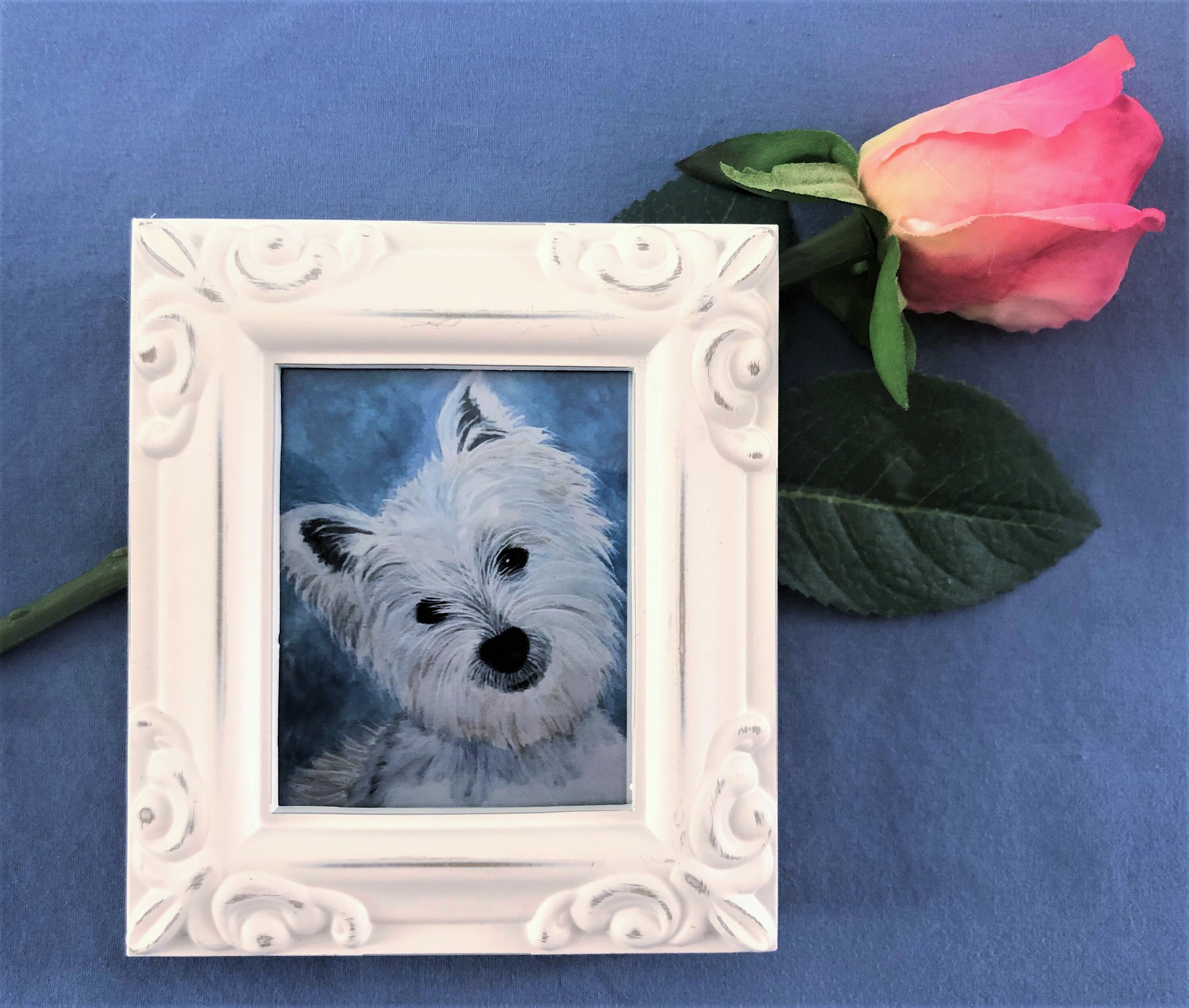WESTIE FRAMED MINIATURE Art Print, West Highland White Terrier, Miniature Painting, Westie  Lover, Miniature Collector