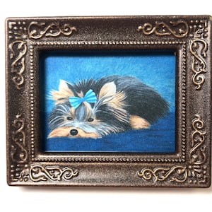 MODERN DOLLHOUSE ART 1:12 Scale,  &quot;Cute Yorkie Puppy&quot; Framed Dollhouse Picture, Dollhouse Framed Watercolor Art Print