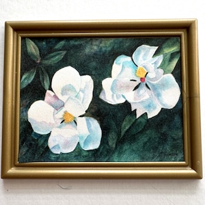 ARTE DE CASA DE MUÑECAS MAGNOLIA, Escala 1:12, Arte floral para casa de muñecas, Cuadro moderno enmarcado para casa de muñecas