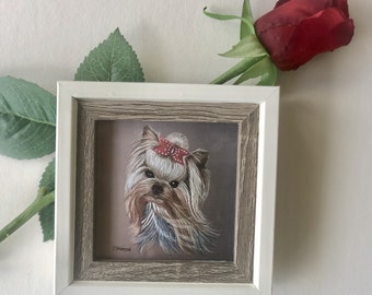 YORKIE, YORKSHIRE TERRIER Framed Miniature Art Print, Tiny Art, Yorkie Lover Gift, Miniature Collector Gift
