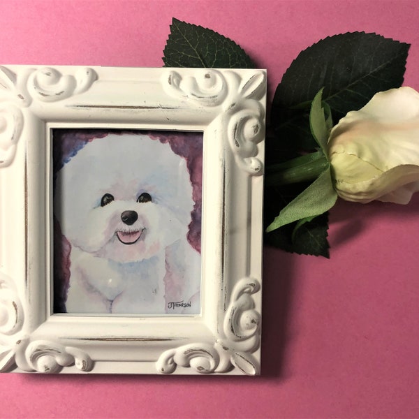 BICHON FRISÉ Framed Miniature Art Print, Tiny Art, Miniature Painting,  Gift for Bichon lover, Miniature Collector