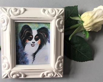PAPILLON  FRAMED MINIATURE Watercolor Art Print,  Miniature Painting,  Papillon Lover Gift, Miniature Collector