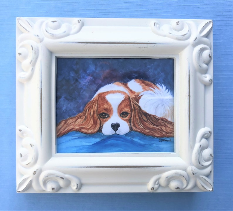 CAVALIER KING CHARLES Spaniel, Impression dart miniature encadrée, Art minuscule, Peinture miniature, Cadeau pour amoureux de Cavalier, Collectionneur miniature image 2