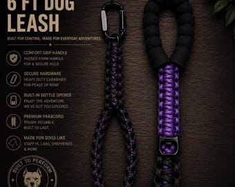 Double Handle Paracord Dog Leash with Bottle Opener | Heavy Duty Handmade Leash | Tactical Dog Lead | Adventure Dog Gear | Urban Traveler