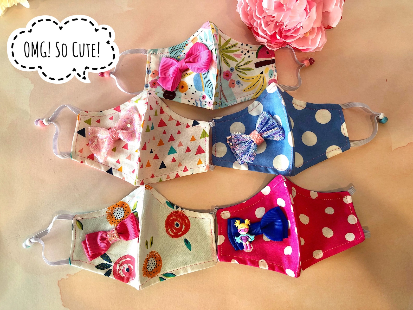 WASHABLE FACE MASK 5 Pack Kids Masks Little Girls Masks Etsy