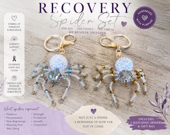 Handmade Beaded Spider Keychains | Recovery Support Gift Set