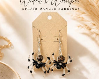 Handmade Beaded Spider Earrings • Gothic Boho Jewelry • Statement Halloween Earrings • Black Spider Dangles • Unique Artisan Jewelry Gift