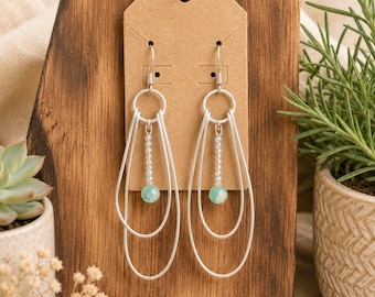 Handmade Boho Hoop Earrings | Green Crystal Dangle Artisan Jewelry