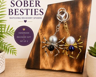 Sober Besties Matching Spider Keychains | Handmade Recovery Gift Set (2)