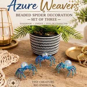 Set of 3 Handmade Beaded Crystal Spiders – Whimsical Gothic Plant Pot Decor