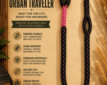 Double Handle Paracord Dog Leash with Bottle Opener | Heavy Duty Handmade Leash | Tactical Dog Lead | Adventure Dog Gear | Urban Traveler